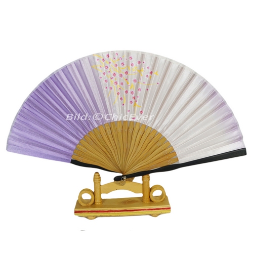Fächer Handfächer aus Bambus & Seide handbemalt lila violett braun rot Blumen Handarbeit 6792 - zum Schließen ins Bild klicken